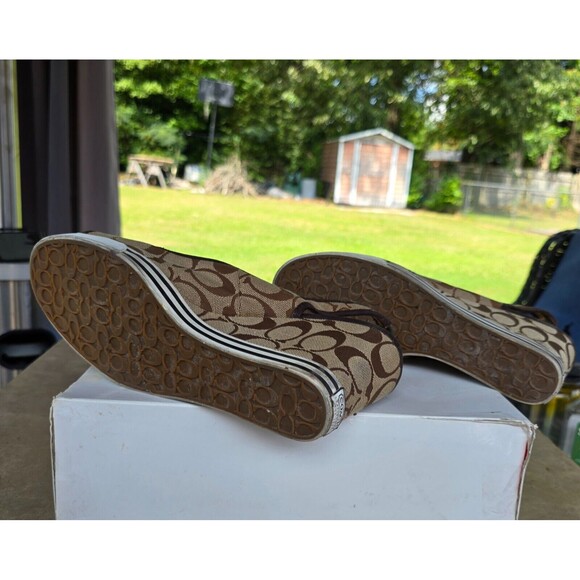 Coach Signature Open Toe Heels Sling Wedge Sydney Sandals Brown Pre-Owned 10M - Picture 5 of 5